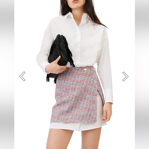 NWT Maje 2-in-1 Rajari Cotton Shirt Dress with Tweed Overlay Skirt - Picture 6 of 15